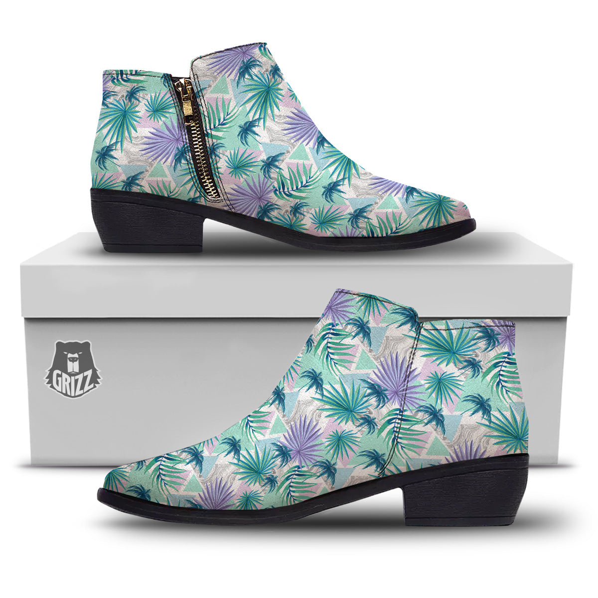 Tropical Leaf And Triangles Pastel Print Pattern Ankle Boots-grizzshop
