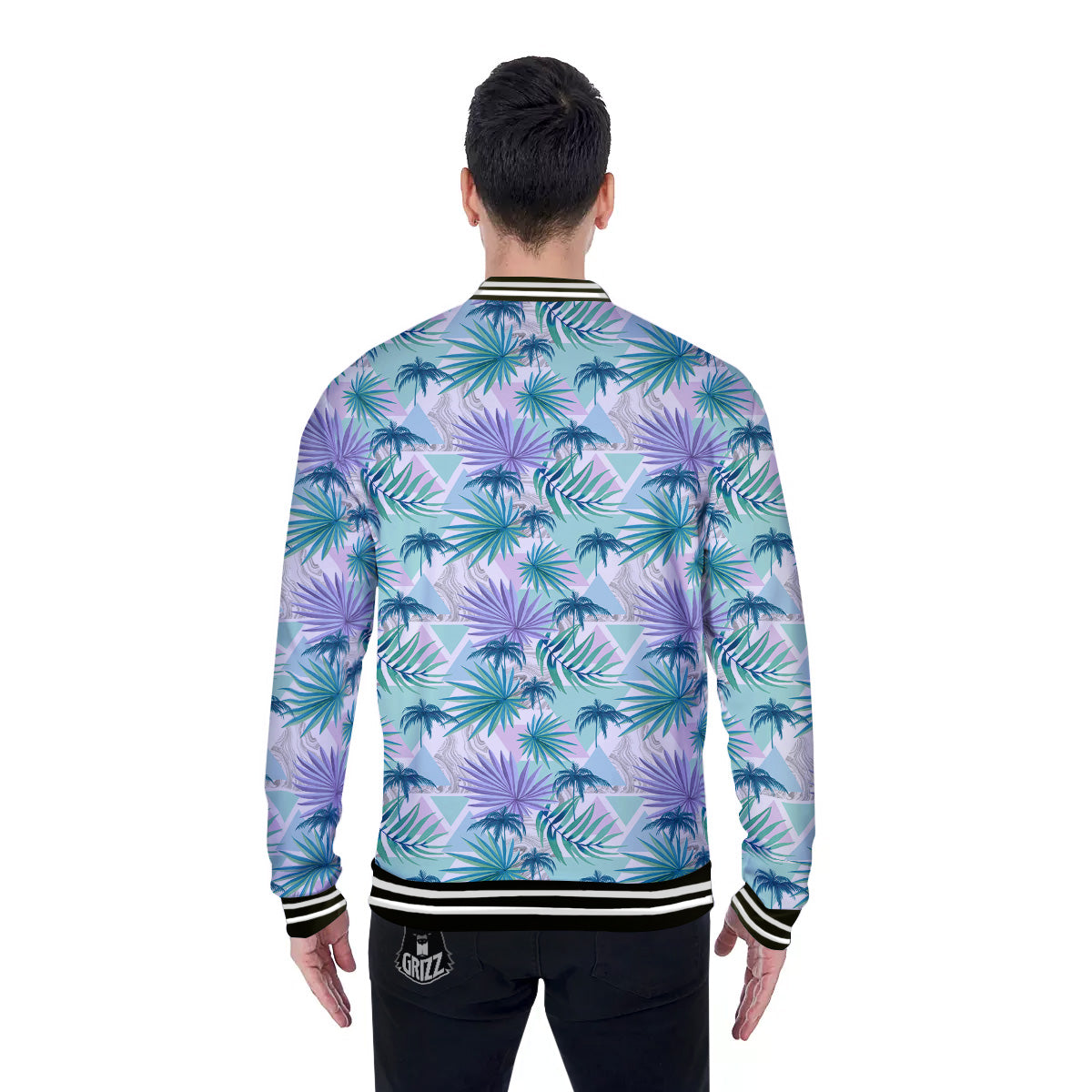 Tropical Leaf And Triangles Pastel Print Pattern Baseball Jacket-grizzshop