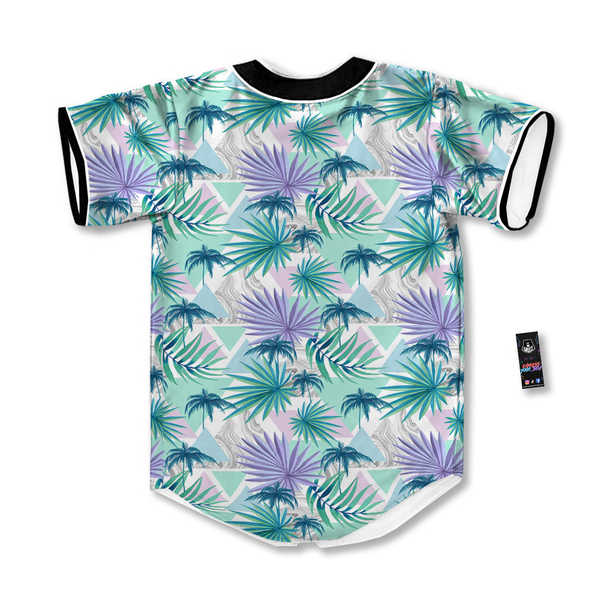Tropical Leaf And Triangles Pastel Print Pattern Baseball Jersey-grizzshop