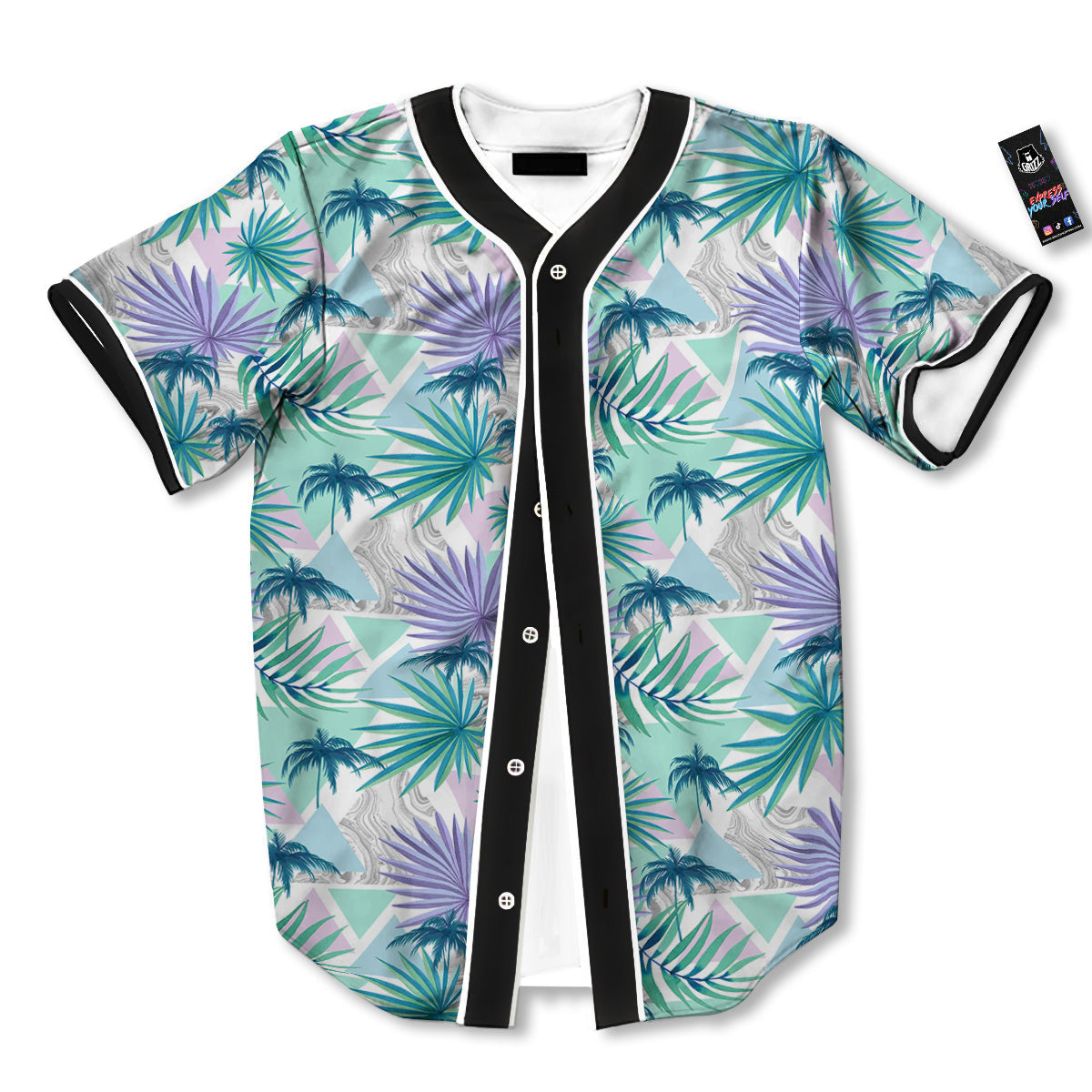 Tropical Leaf And Triangles Pastel Print Pattern Baseball Jersey-grizzshop