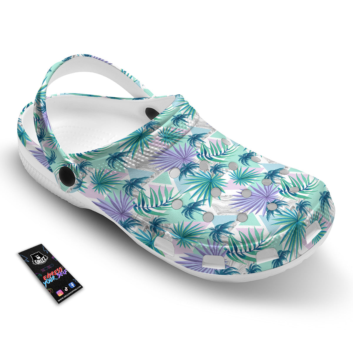 Tropical Leaf And Triangles Pastel Print Pattern Clog-grizzshop