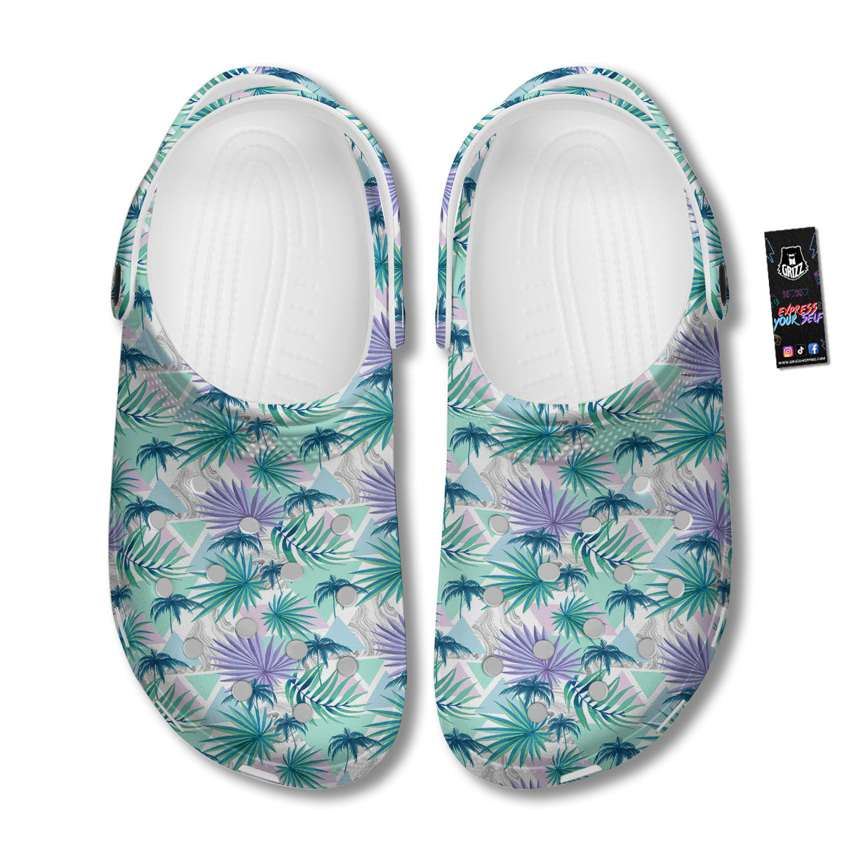Tropical Leaf And Triangles Pastel Print Pattern Clog-grizzshop