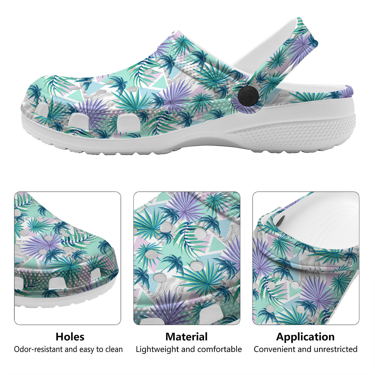 Tropical Leaf And Triangles Pastel Print Pattern Clog-grizzshop