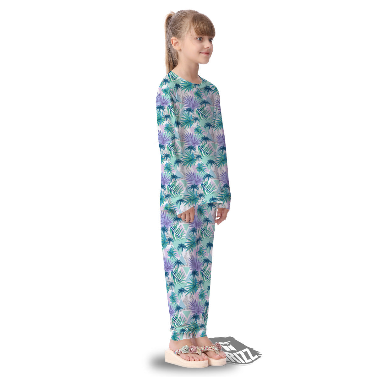 Tropical Leaf And Triangles Pastel Print Pattern Kid's Pajamas-grizzshop