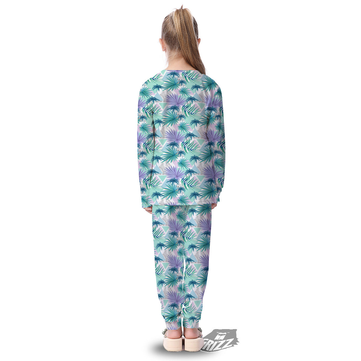 Tropical Leaf And Triangles Pastel Print Pattern Kid's Pajamas-grizzshop
