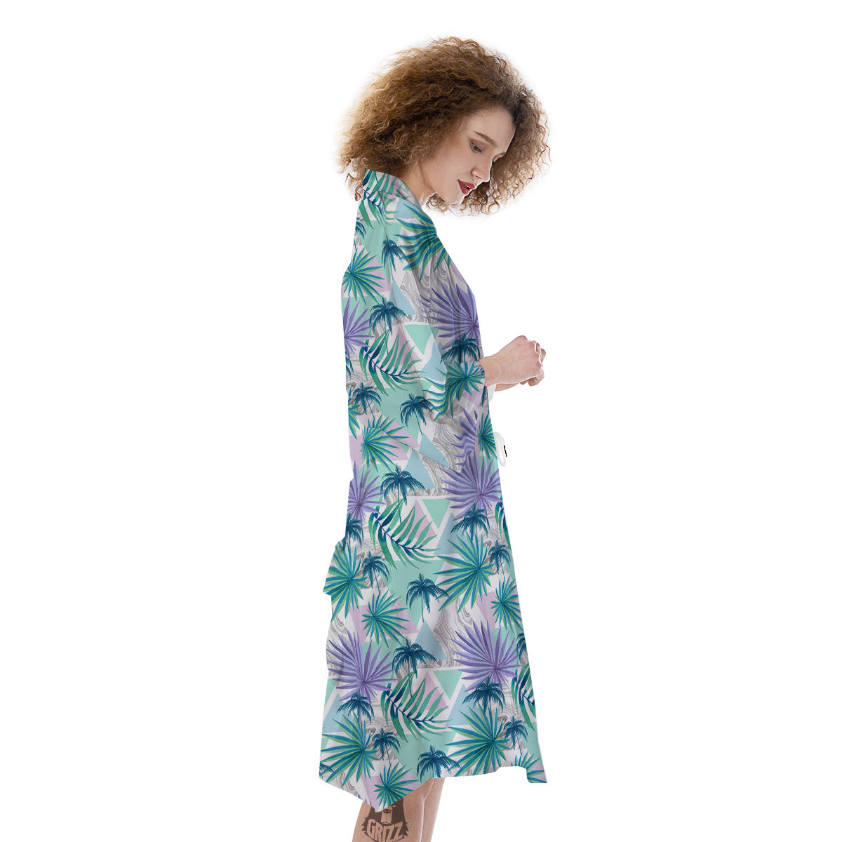 Tropical Leaf And Triangles Pastel Print Pattern Kimono-grizzshop