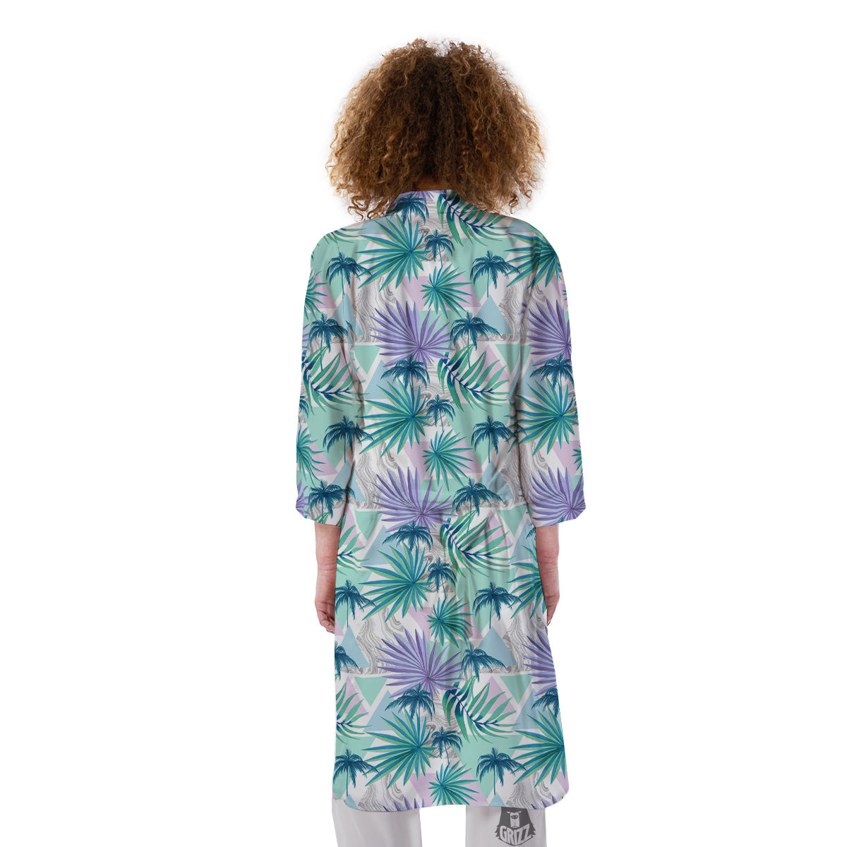 Tropical Leaf And Triangles Pastel Print Pattern Kimono-grizzshop