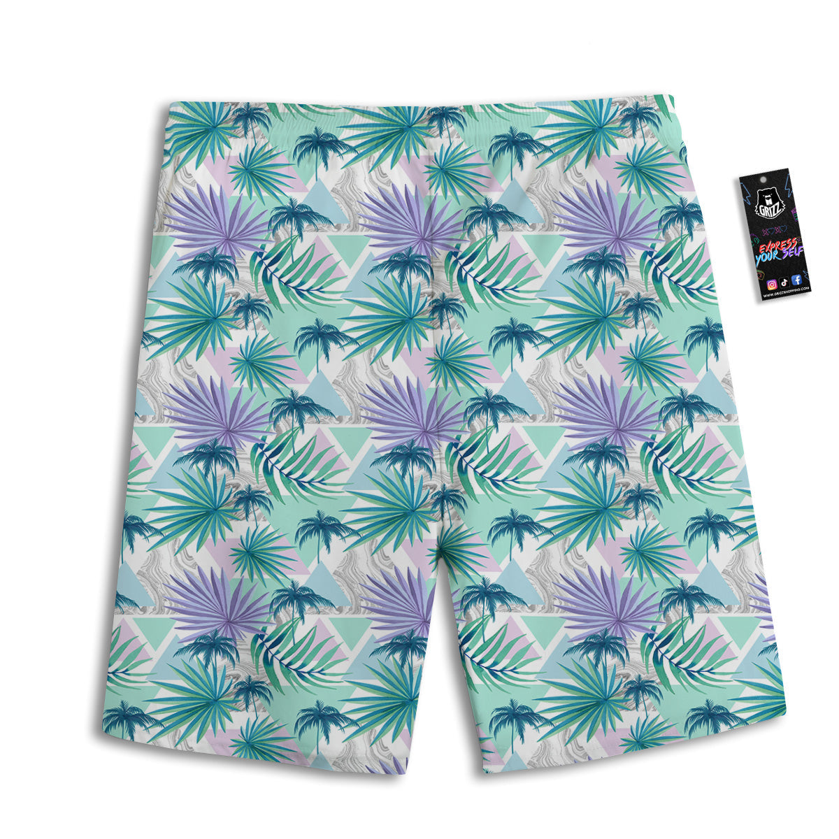 Tropical Leaf And Triangles Pastel Print Pattern Men's Athletic Shorts-grizzshop