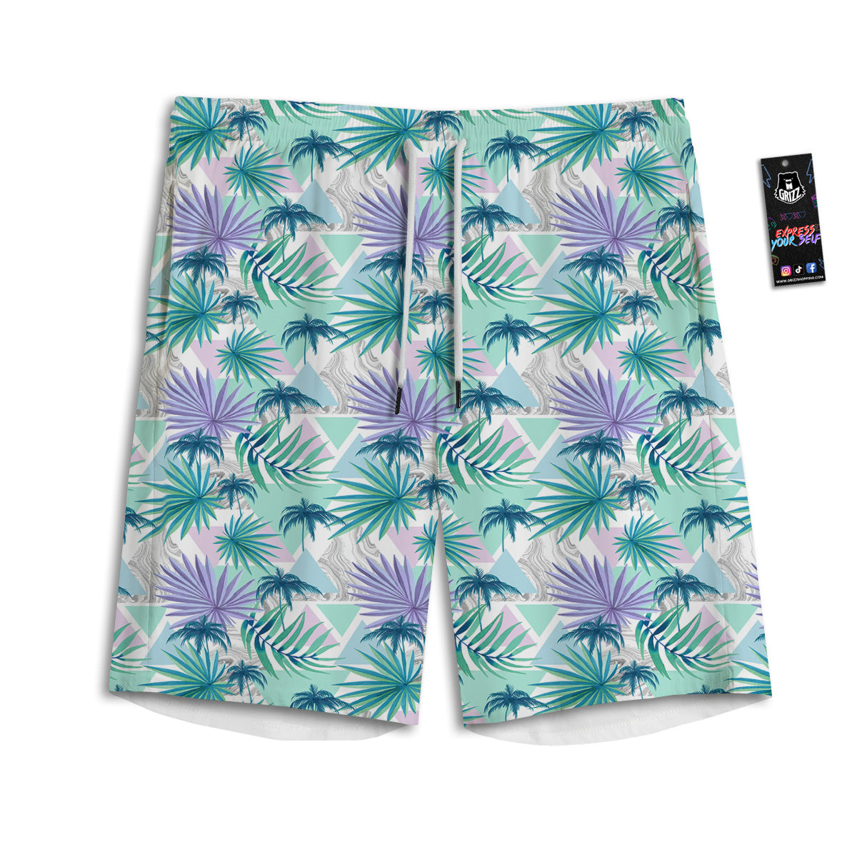 Tropical Leaf And Triangles Pastel Print Pattern Men's Athletic Shorts-grizzshop