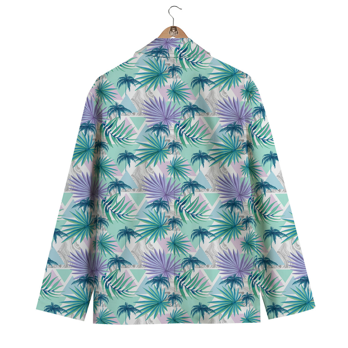 Tropical Leaf And Triangles Pastel Print Pattern Men's Blazer-grizzshop