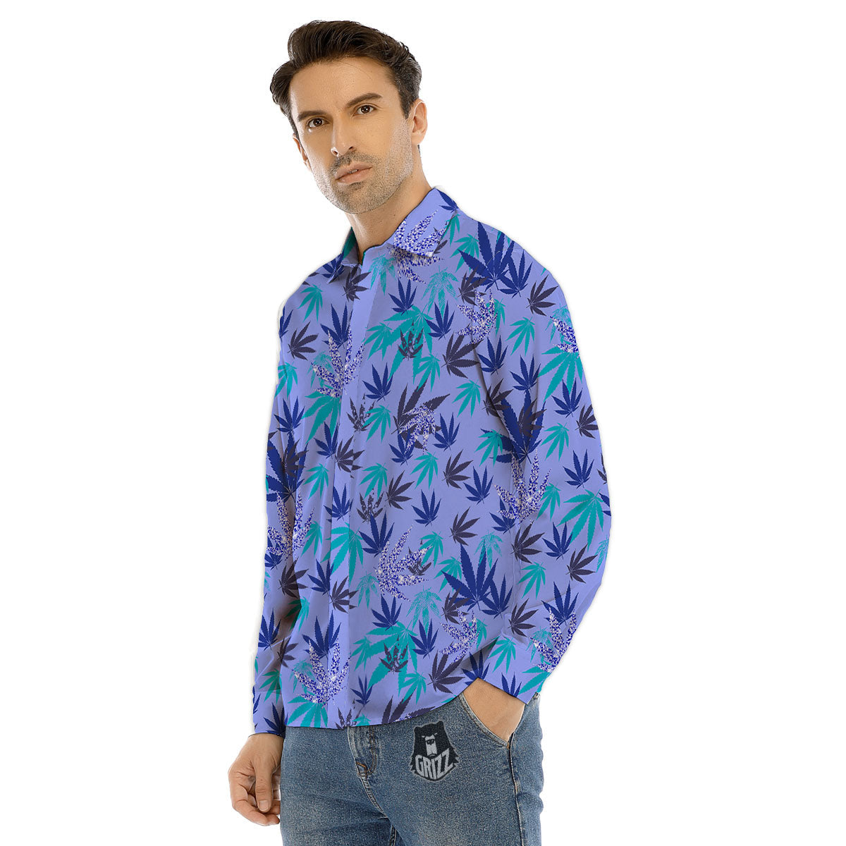 Tropical Leaf And Triangles Pastel Print Pattern Men's Dress Shirts-grizzshop
