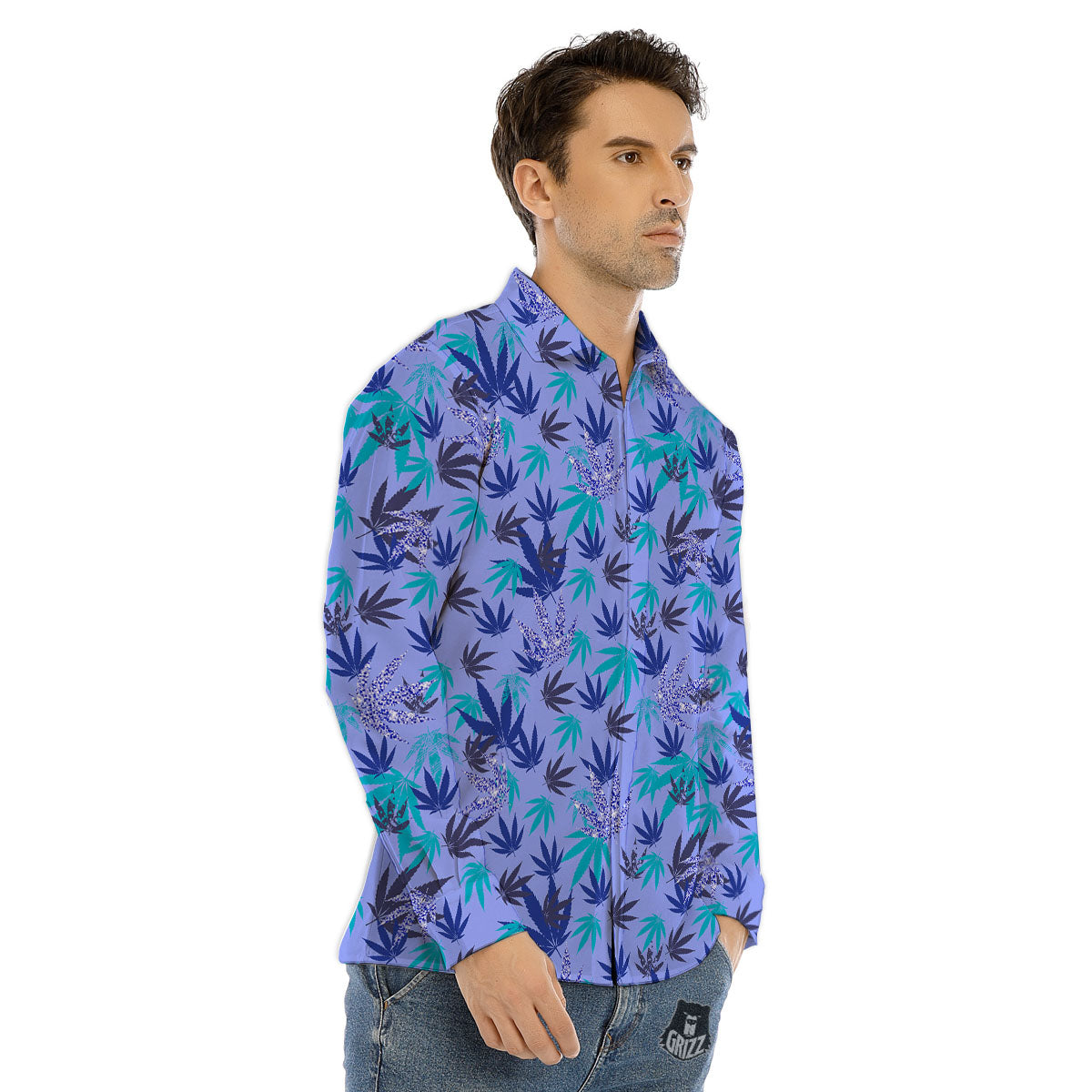 Tropical Leaf And Triangles Pastel Print Pattern Men's Dress Shirts-grizzshop