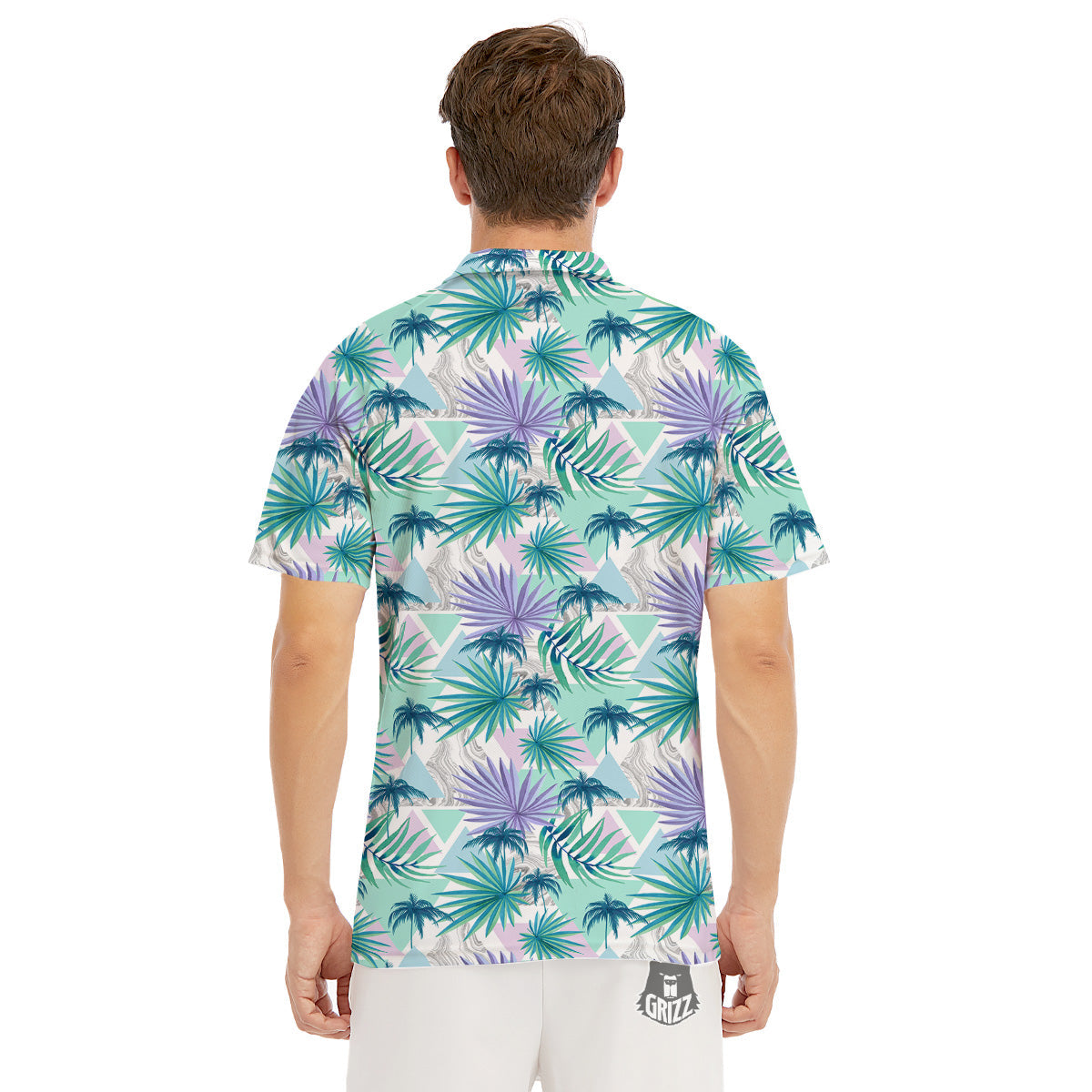 Tropical Leaf And Triangles Pastel Print Pattern Men's Golf Shirts-grizzshop