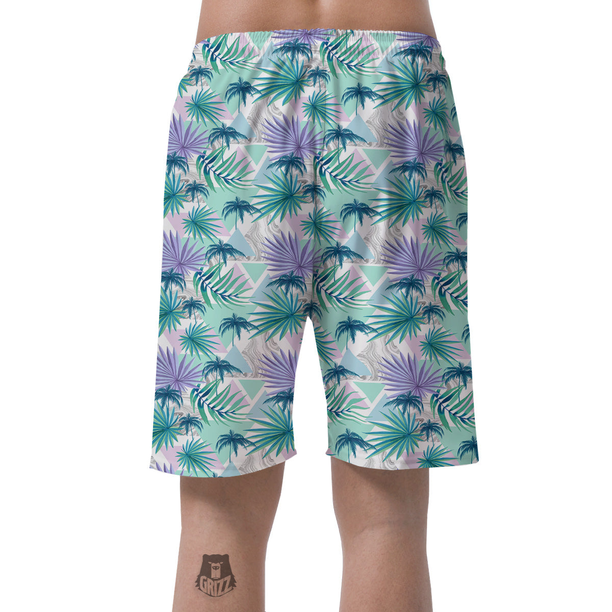 Tropical Leaf And Triangles Pastel Print Pattern Men's Shorts-grizzshop