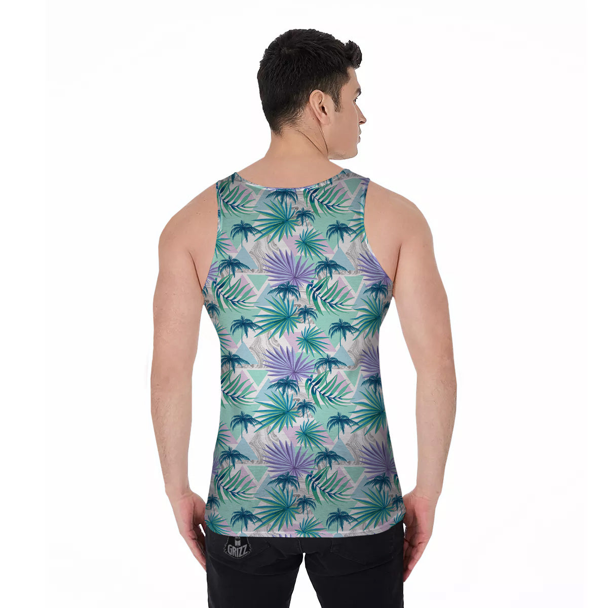 Tropical Leaf And Triangles Pastel Print Pattern Men's Tank Top-grizzshop