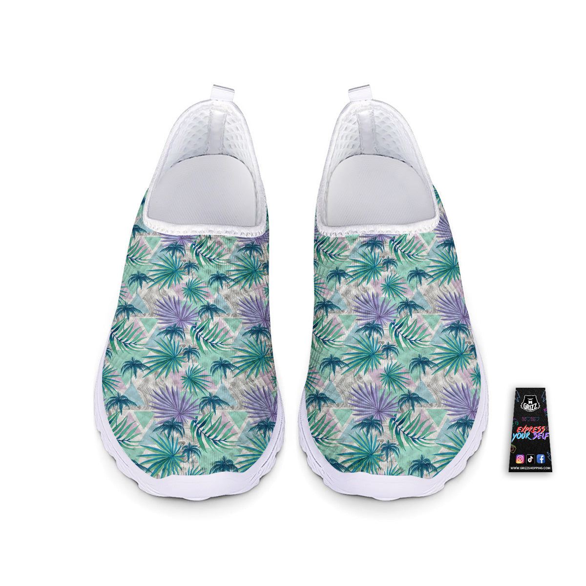 Tropical Leaf And Triangles Pastel Print Pattern Nurse Shoes-grizzshop
