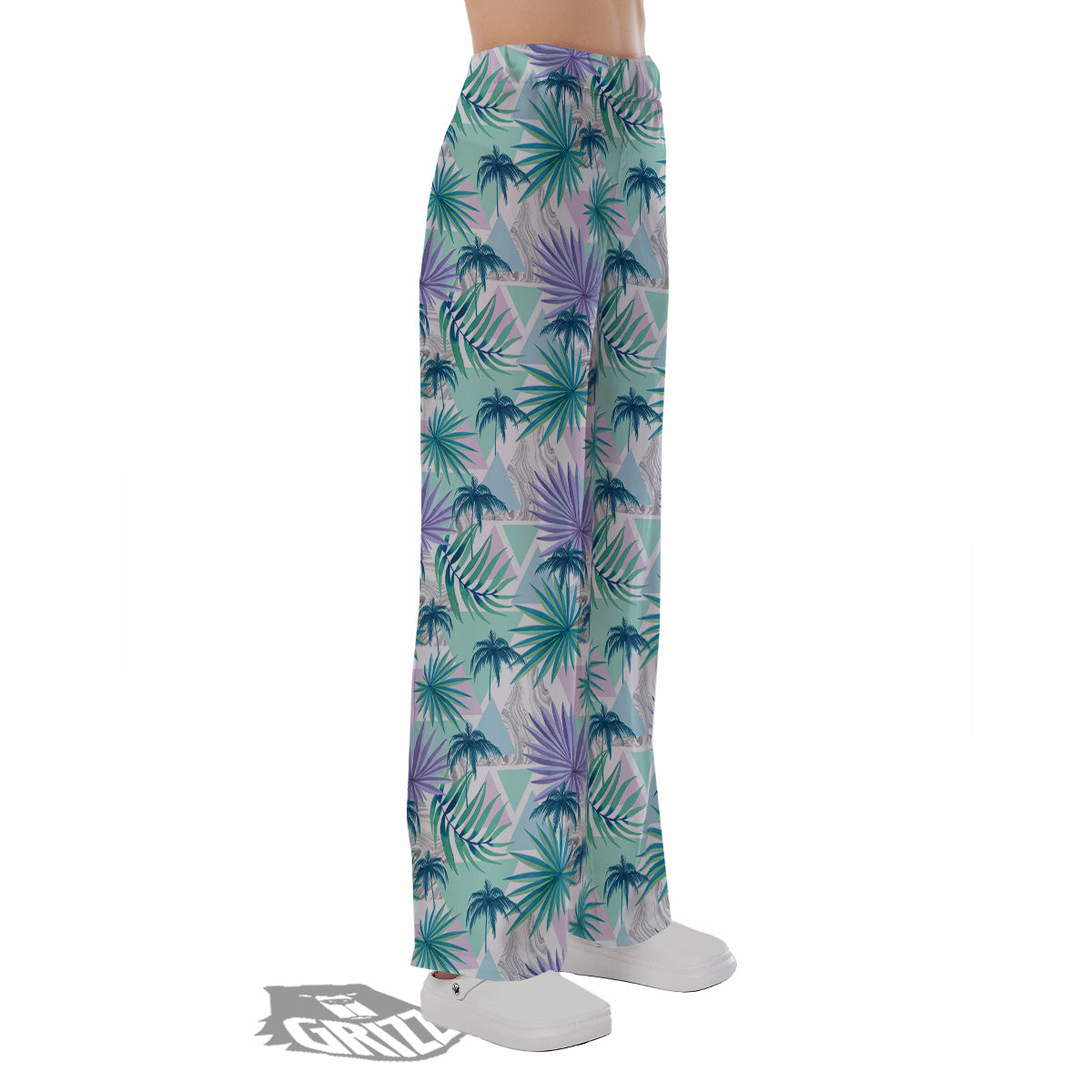 Tropical Leaf And Triangles Pastel Print Pattern Pajama Pants-grizzshop