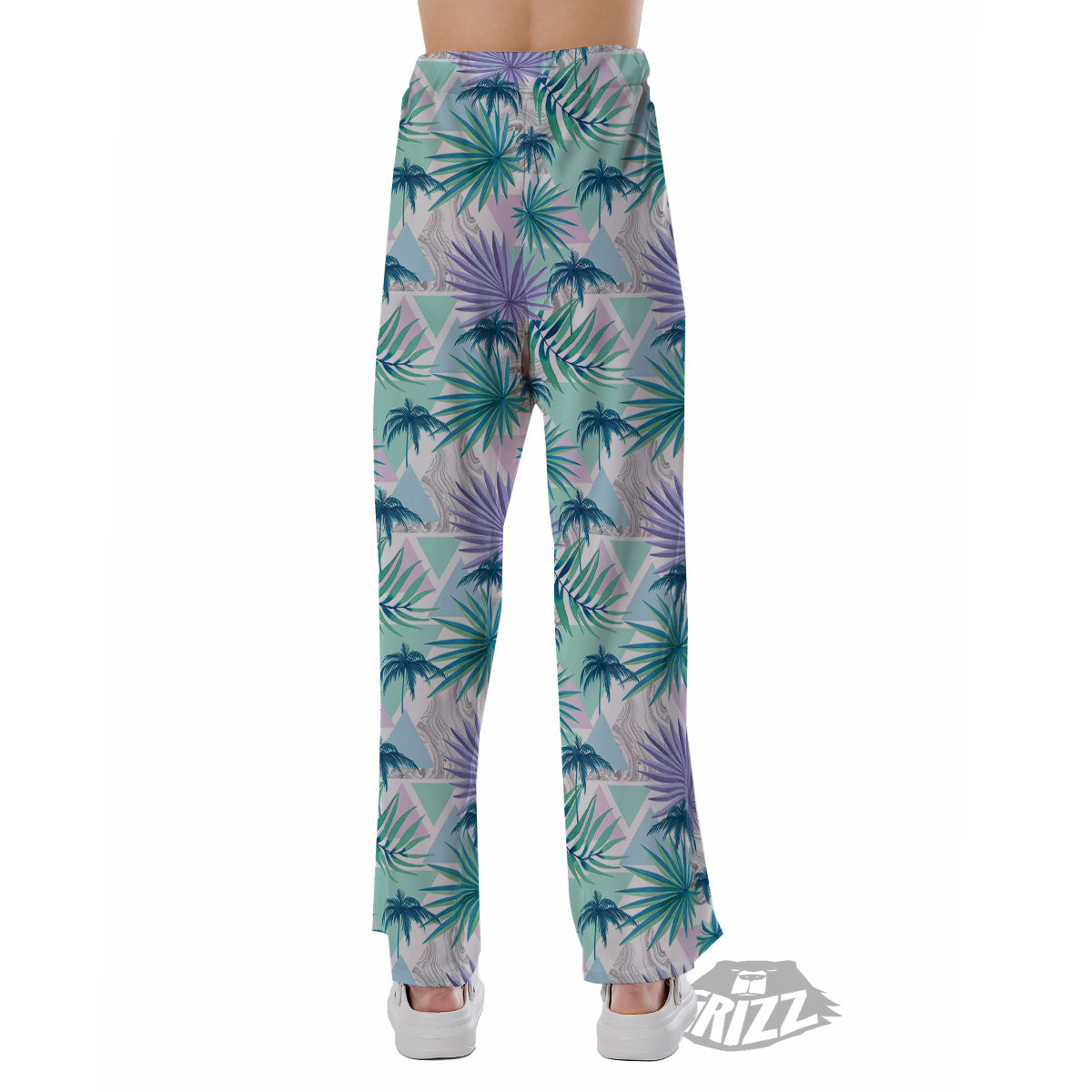 Tropical Leaf And Triangles Pastel Print Pattern Pajama Pants-grizzshop