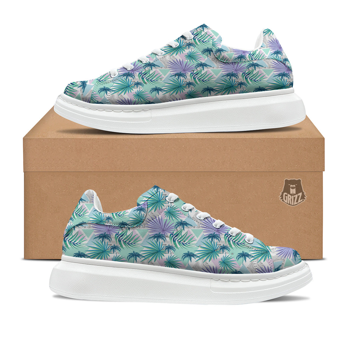 Tropical Leaf And Triangles Pastel Print Pattern Platform Shoes-grizzshop
