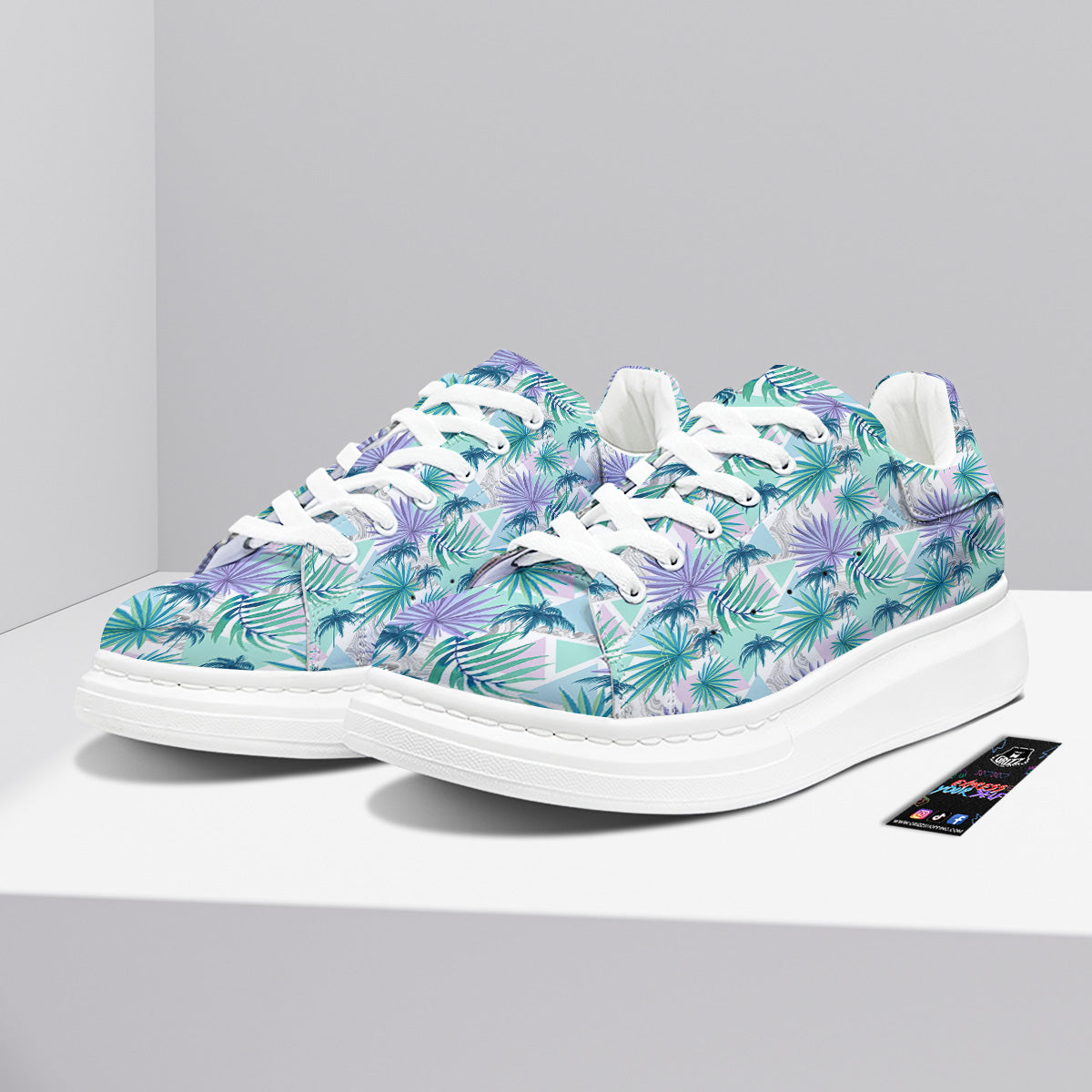 Tropical Leaf And Triangles Pastel Print Pattern Platform Shoes-grizzshop