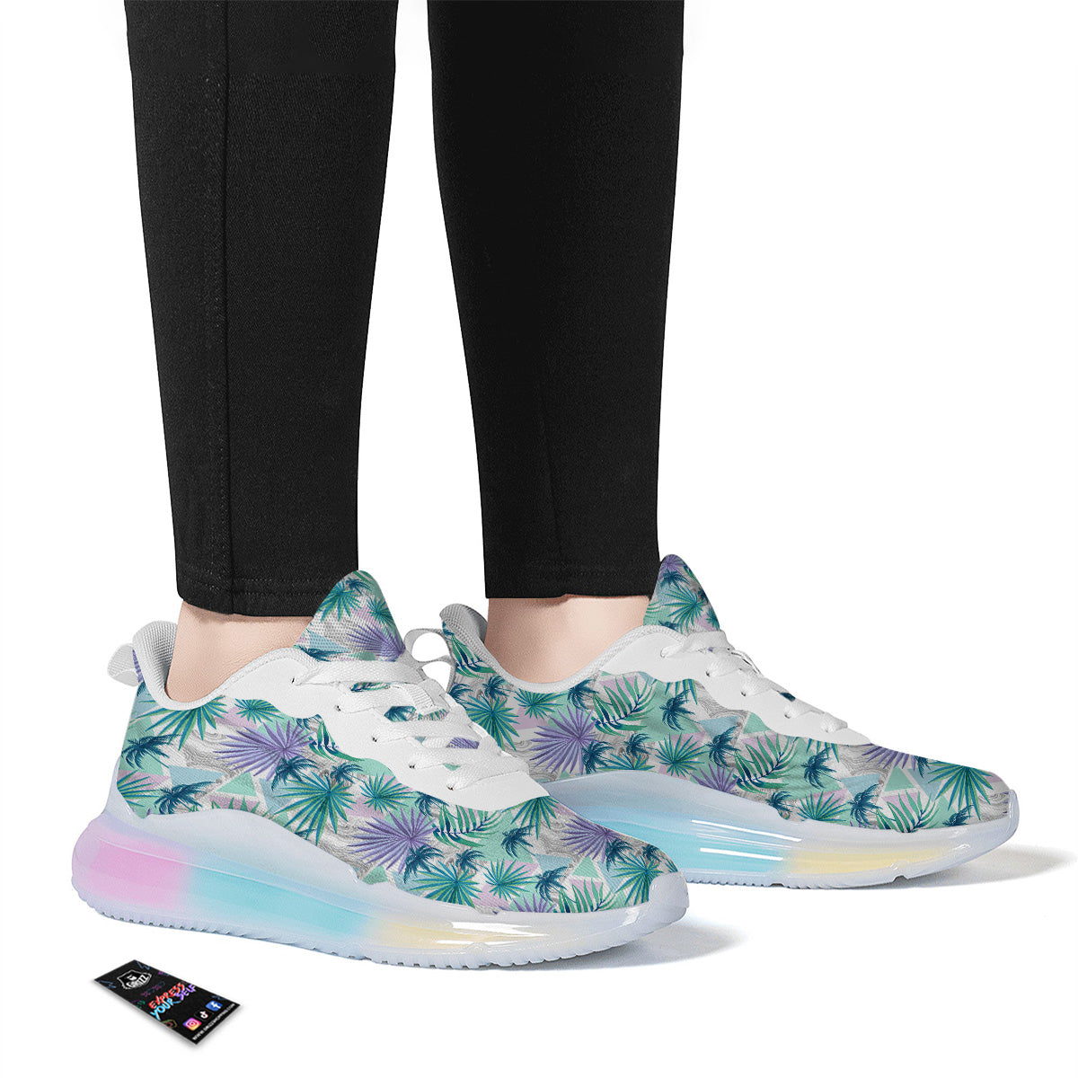 Tropical Leaf And Triangles Pastel Print Pattern Running Sneakers-grizzshop