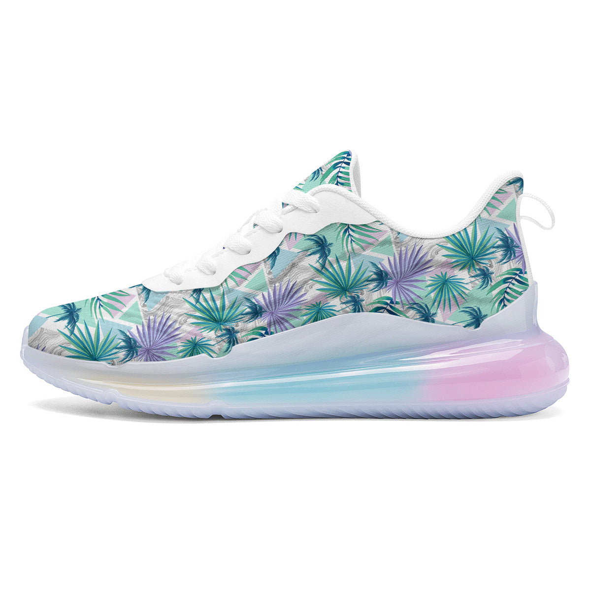 Tropical Leaf And Triangles Pastel Print Pattern Running Sneakers-grizzshop