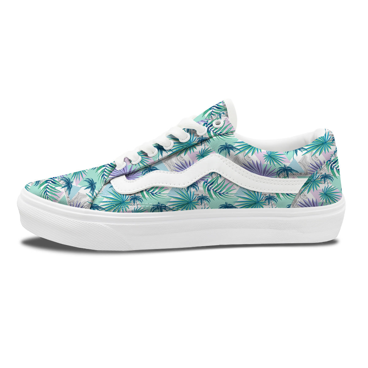 Tropical Leaf And Triangles Pastel Print Pattern Skate Shoes-grizzshop