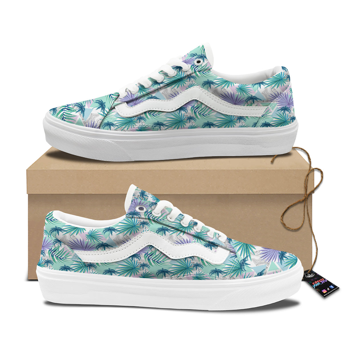 Tropical Leaf And Triangles Pastel Print Pattern Skate Shoes-grizzshop
