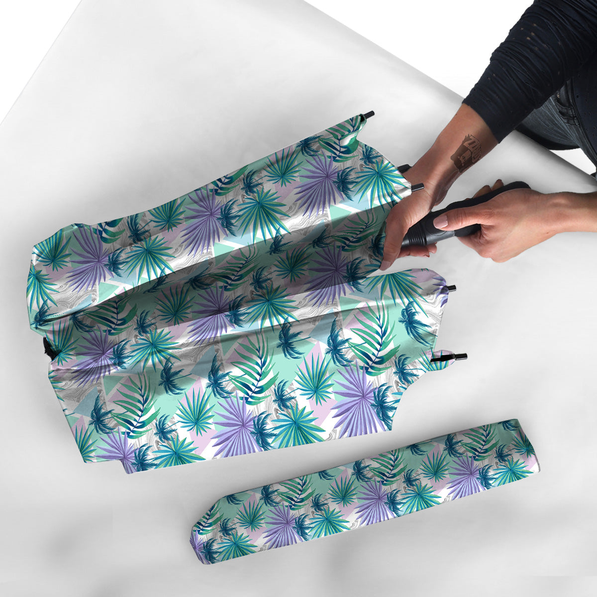 Tropical Leaf And Triangles Pastel Print Pattern Umbrella-grizzshop
