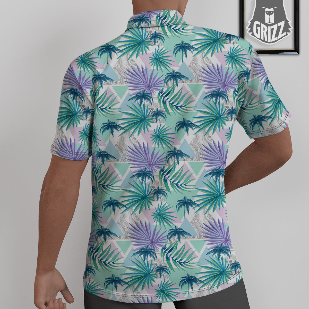 Tropical Leaf And Triangles Pastel Print Pattern Untucked Shirts-grizzshop