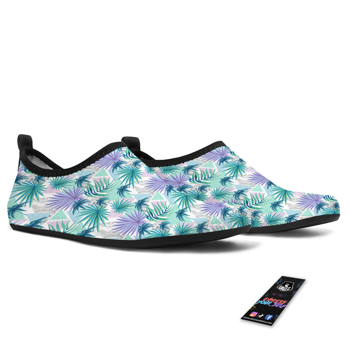 Tropical Leaf And Triangles Pastel Print Pattern Water Shoes-grizzshop