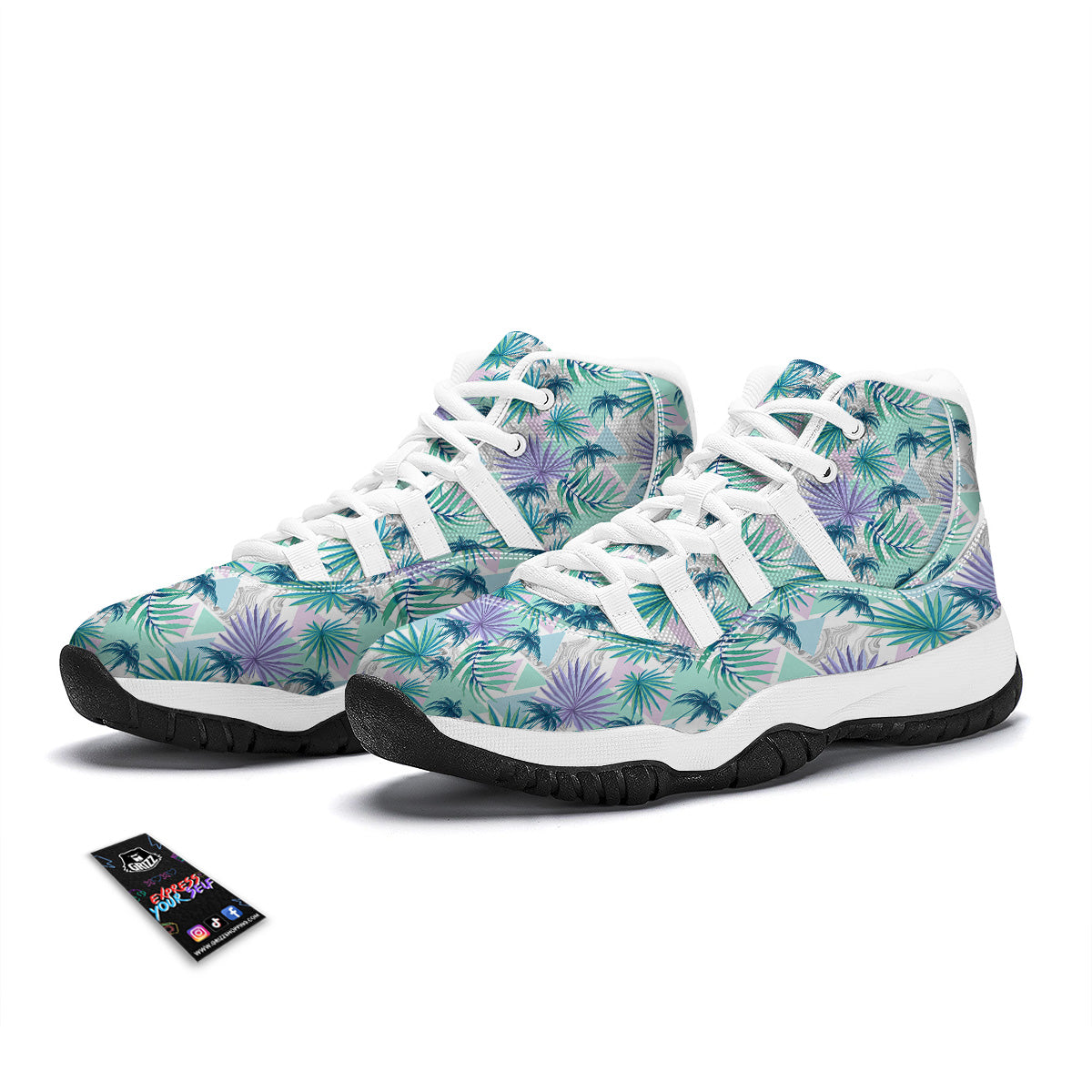Tropical Leaf And Triangles Pastel Print Pattern White Bball Shoes-grizzshop