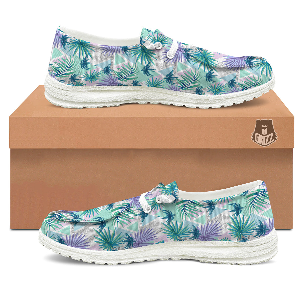 Tropical Leaf And Triangles Pastel Print Pattern White Loafers-grizzshop