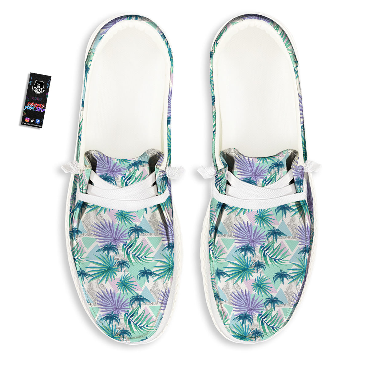 Tropical Leaf And Triangles Pastel Print Pattern White Loafers-grizzshop