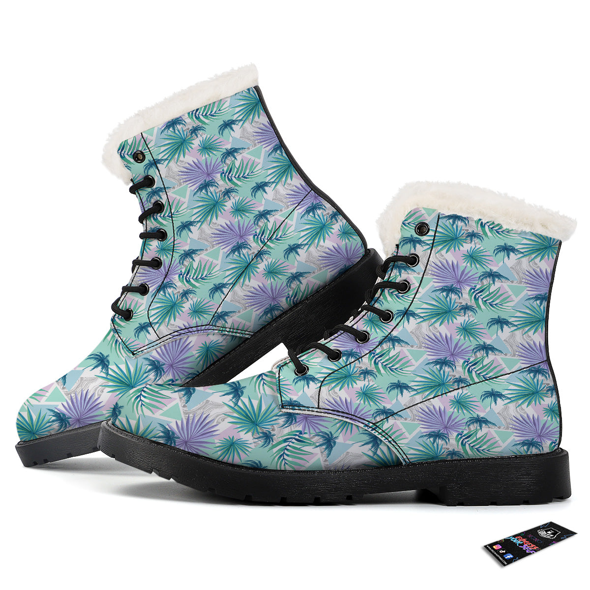 Tropical Leaf And Triangles Pastel Print Pattern Winter Boots-grizzshop
