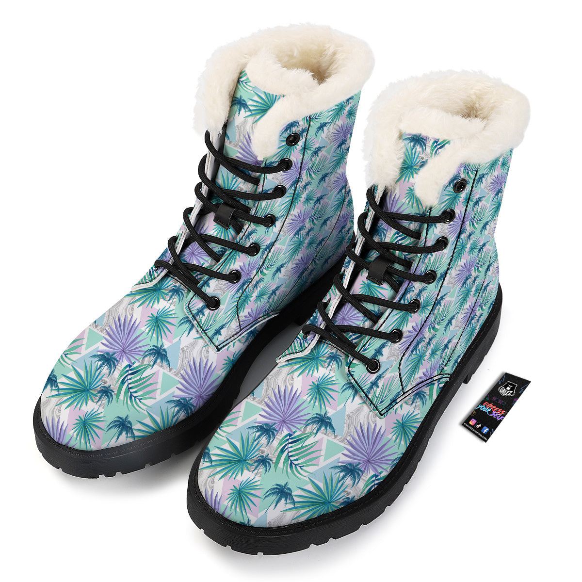 Tropical Leaf And Triangles Pastel Print Pattern Winter Boots-grizzshop