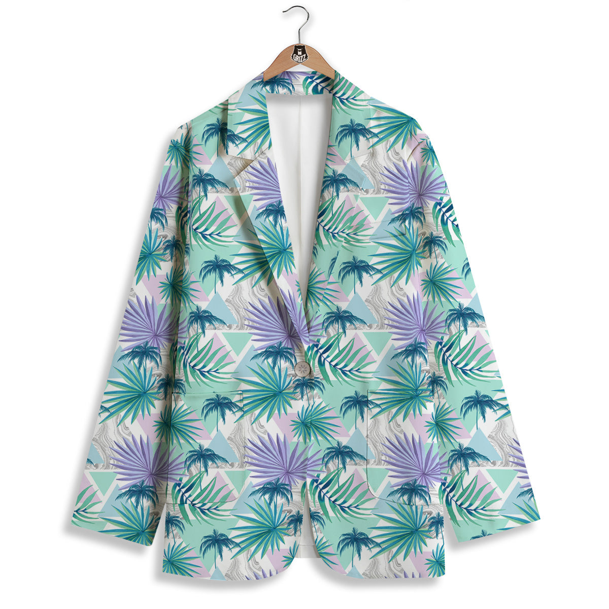 Tropical Leaf And Triangles Pastel Print Pattern Women's Blazer-grizzshop