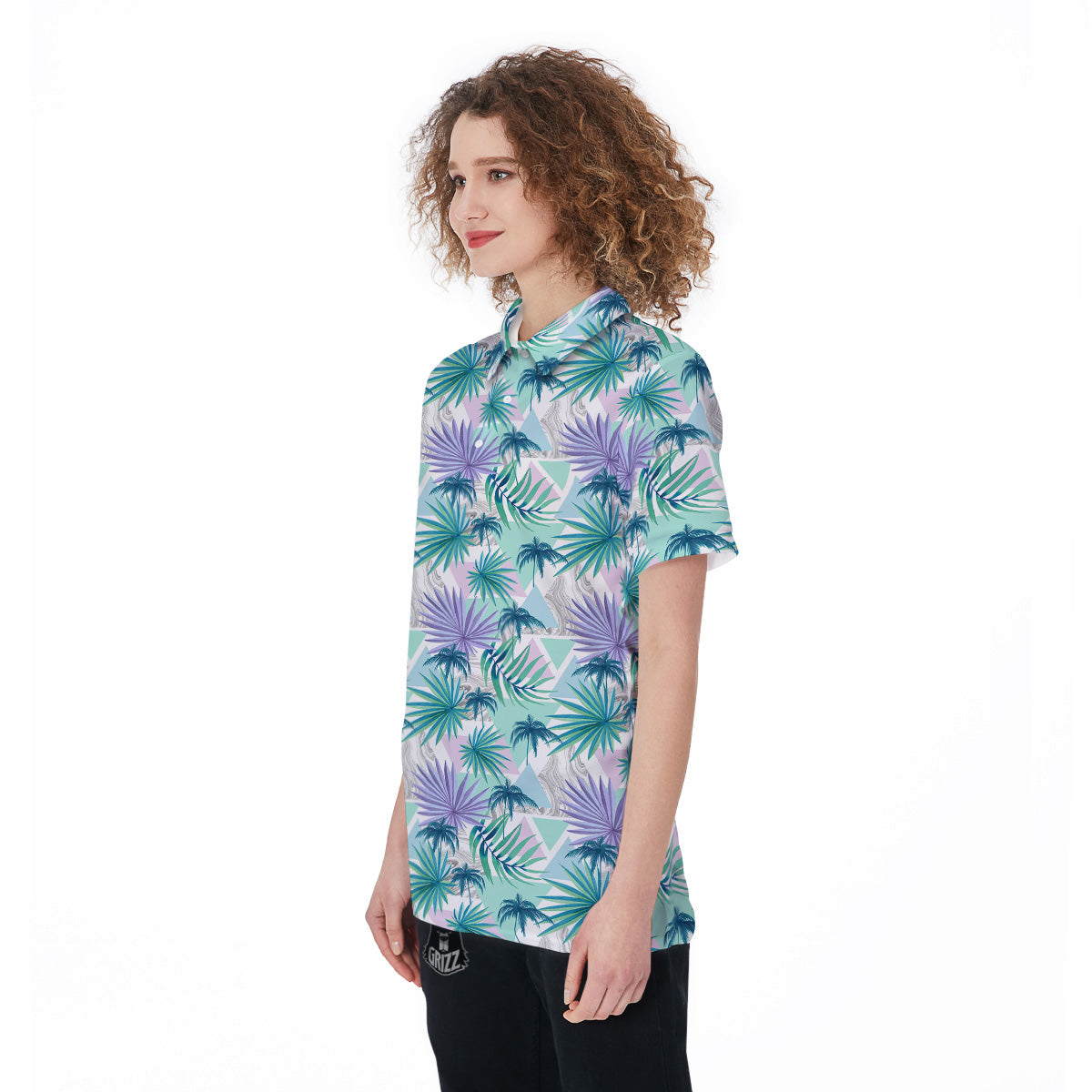 Tropical Leaf And Triangles Pastel Print Pattern Women's Golf Shirts-grizzshop