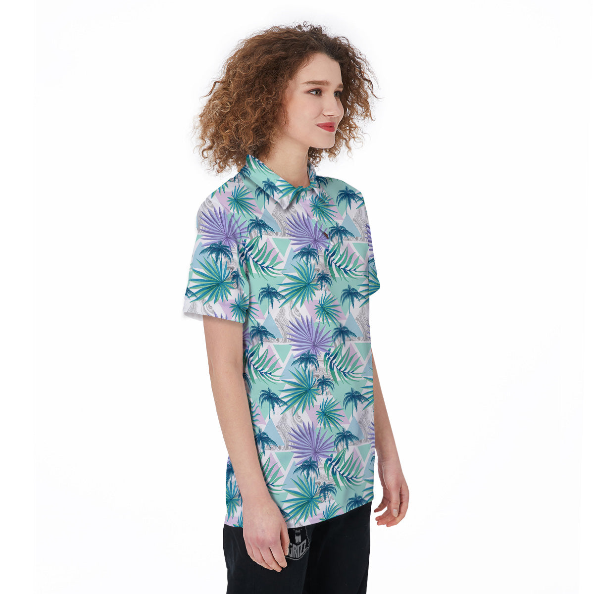 Tropical Leaf And Triangles Pastel Print Pattern Women's Golf Shirts-grizzshop