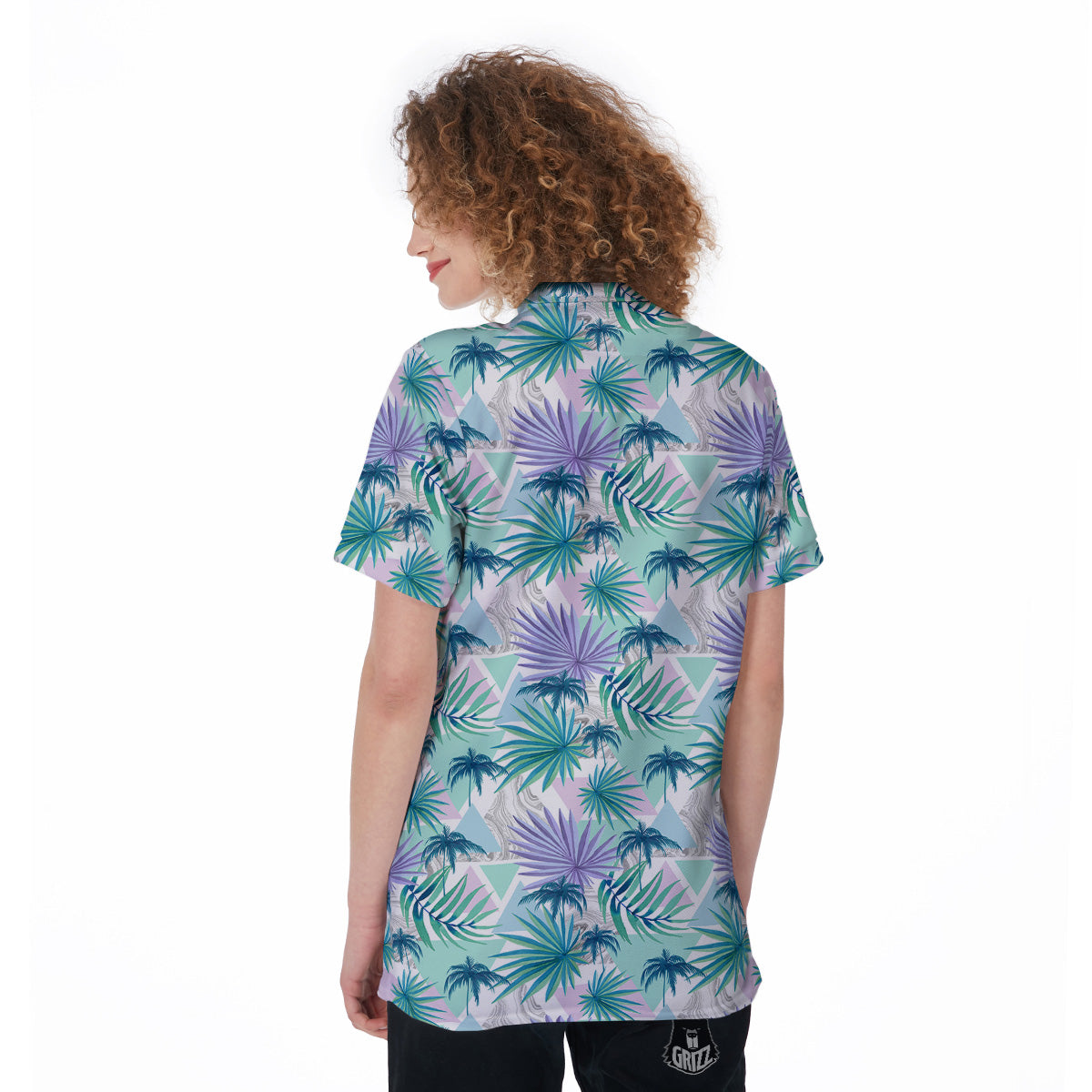 Tropical Leaf And Triangles Pastel Print Pattern Women's Golf Shirts-grizzshop