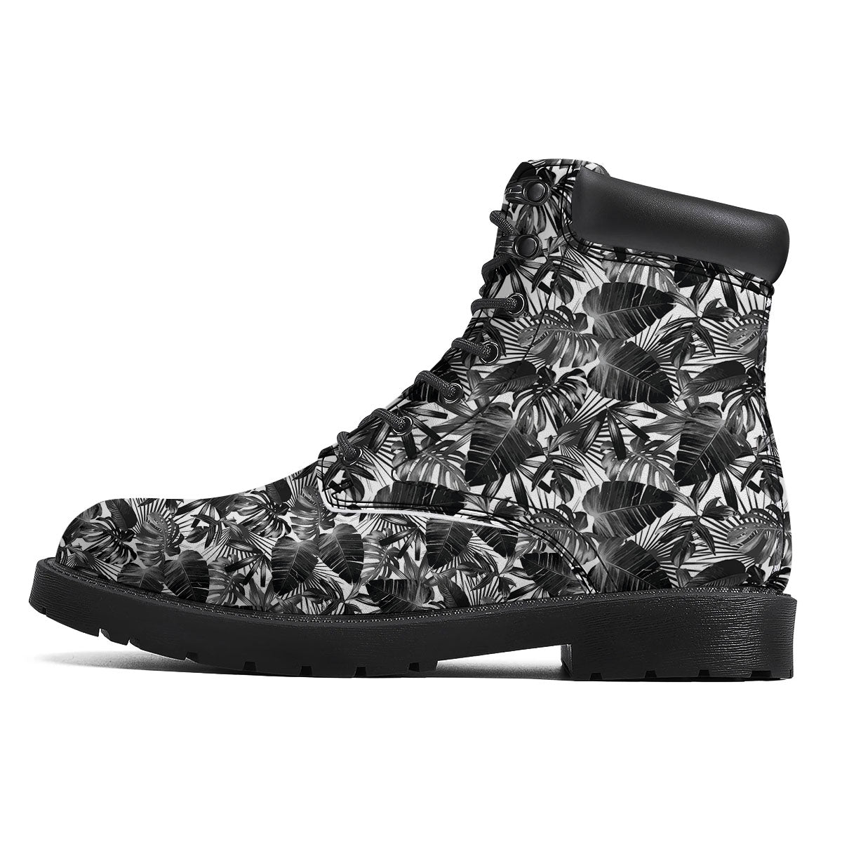 Tropical Leaf Black White Print Pattern Boots-grizzshop