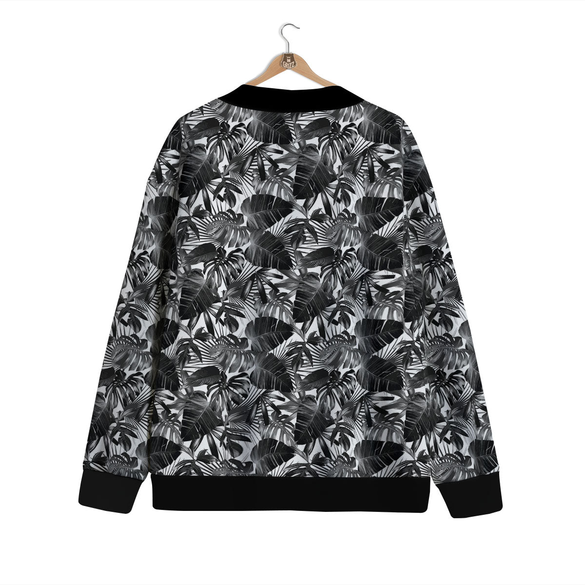Tropical Leaf Black White Print Pattern Cardigan-grizzshop