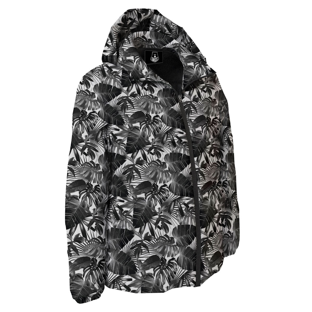 Tropical Leaf Black White Print Pattern Down Jacket-grizzshop