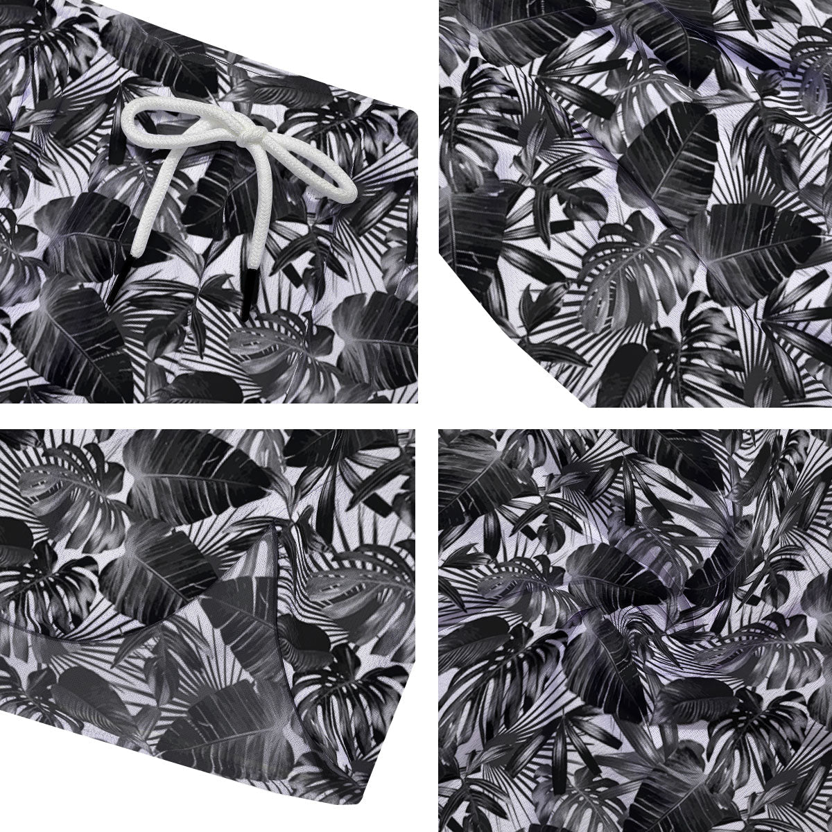 Tropical Leaf Black White Print Pattern Men's Running Shorts-grizzshop