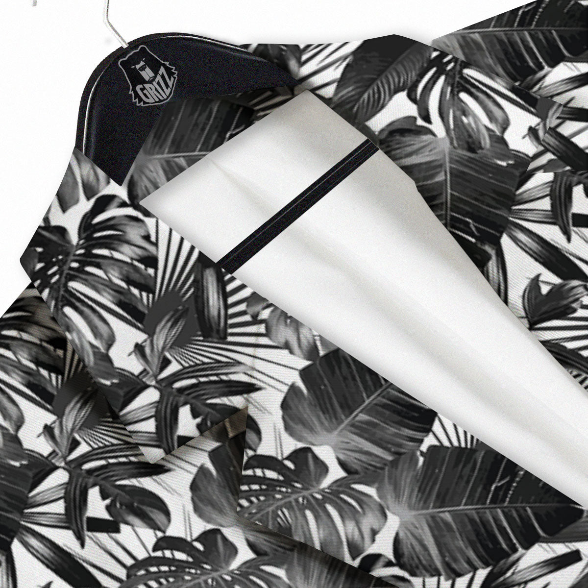 Tropical Leaf Black White Print Pattern Men's Sport Coat-grizzshop