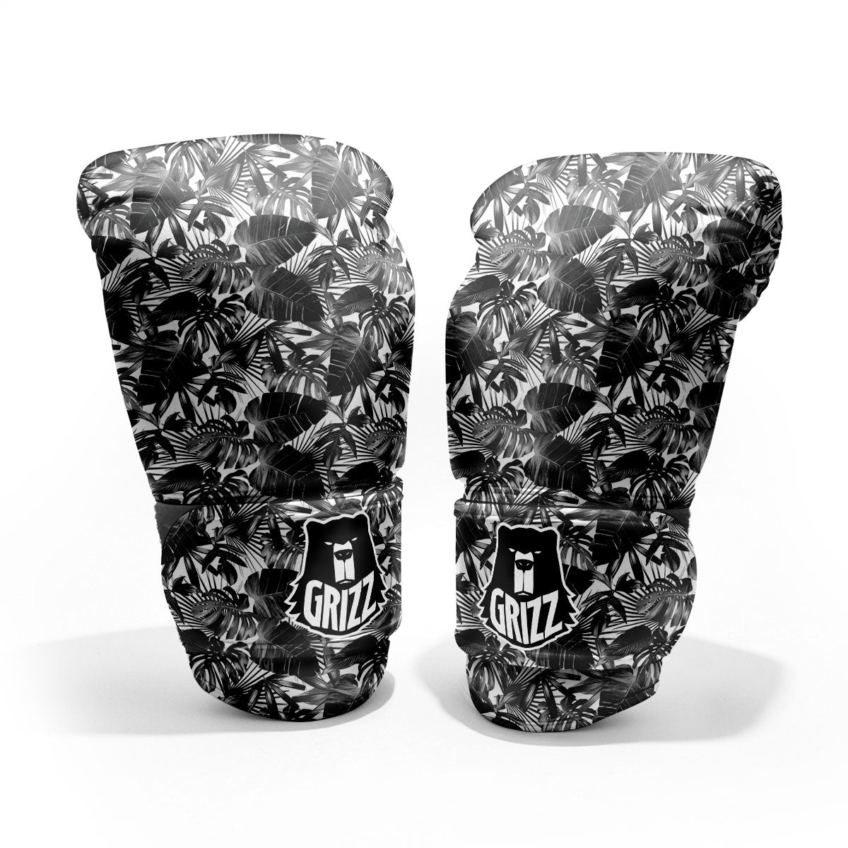Tropical Leaf Black White Print Pattern Pro Boxing Glove