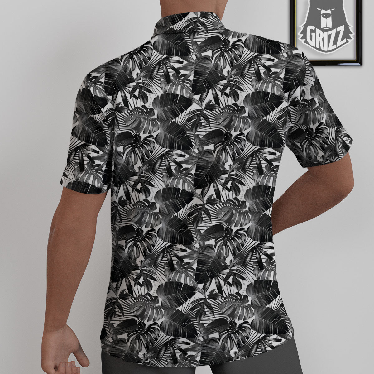 Tropical Leaf Black White Print Pattern Untucked Shirts-grizzshop