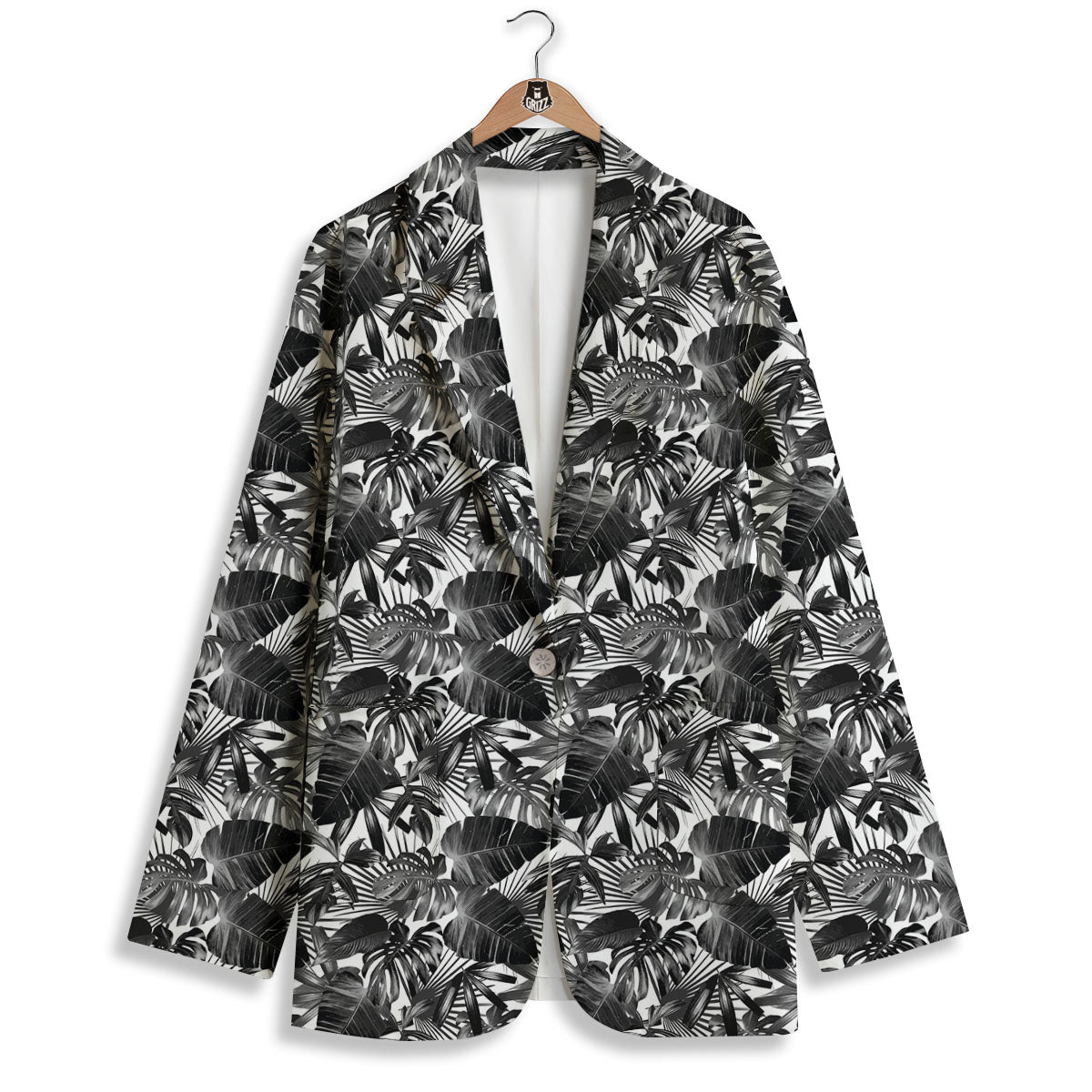 Tropical Leaf Black White Print Pattern Women's Blazer-grizzshop