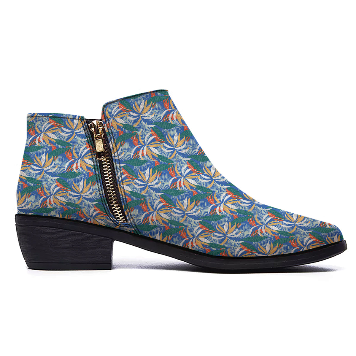 Tropical Leaf Colorful Print Pattern Ankle Boots-grizzshop