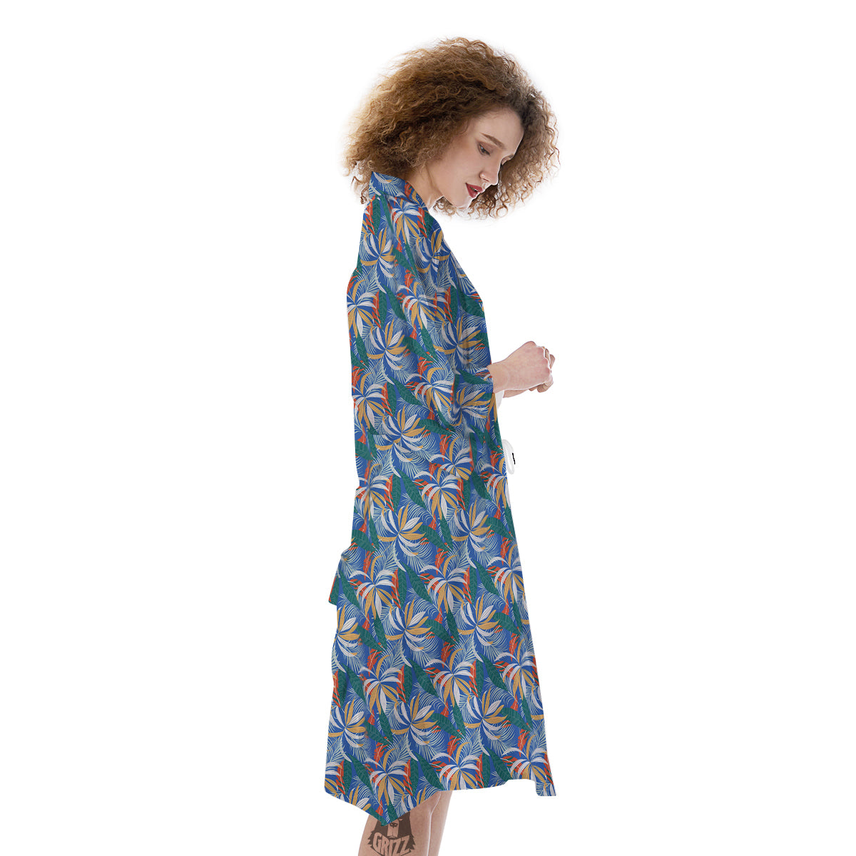 Tropical Leaf Colorful Print Pattern Kimono-grizzshop